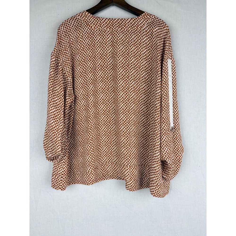 Worthington Womens Brown White Dot V-Neck Roll Tab Sleeve Blouse Top 1X - Picture 8 of 15